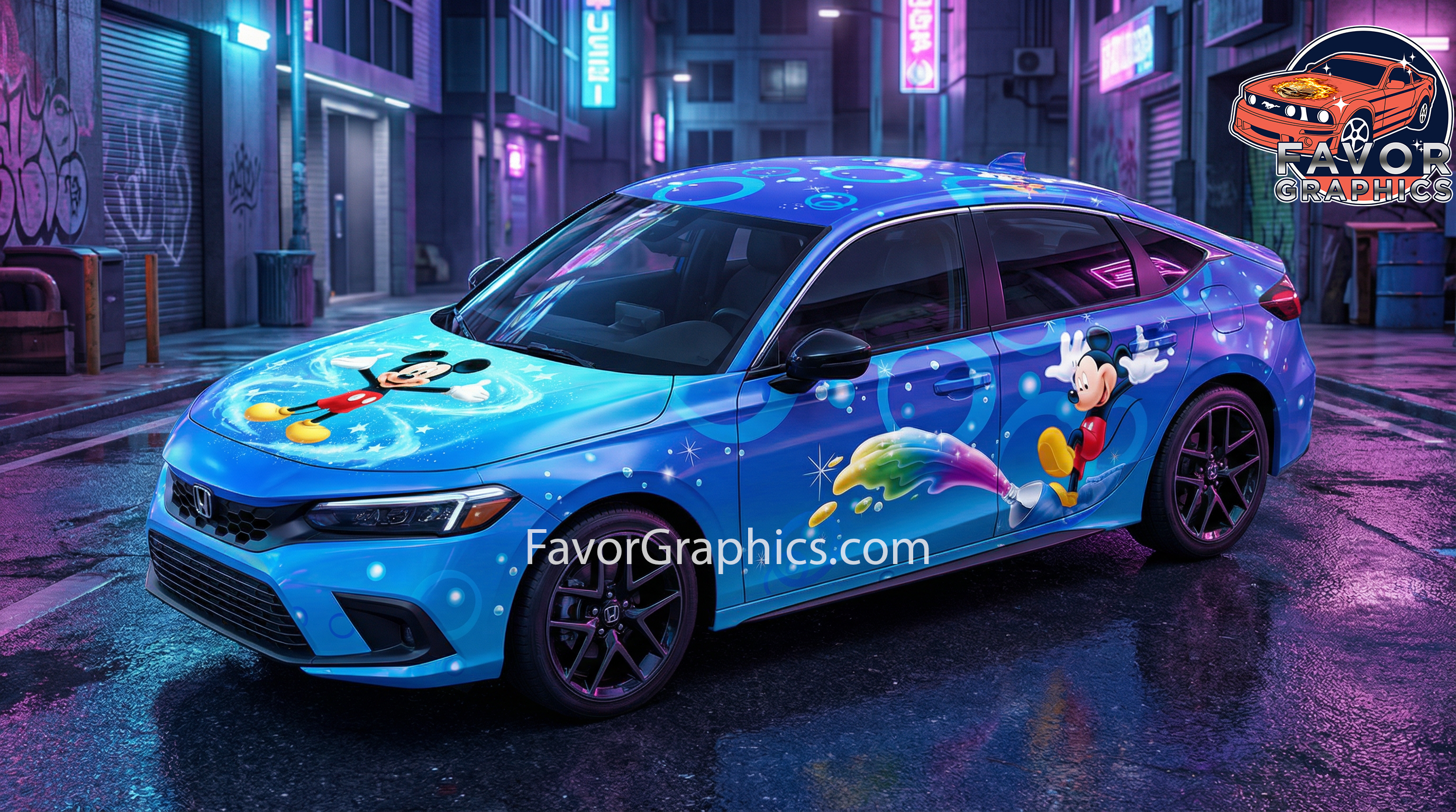 Mickey Mouse Itasha Full Car Vinyl Wrap Decal Sticker – Favor Graphics