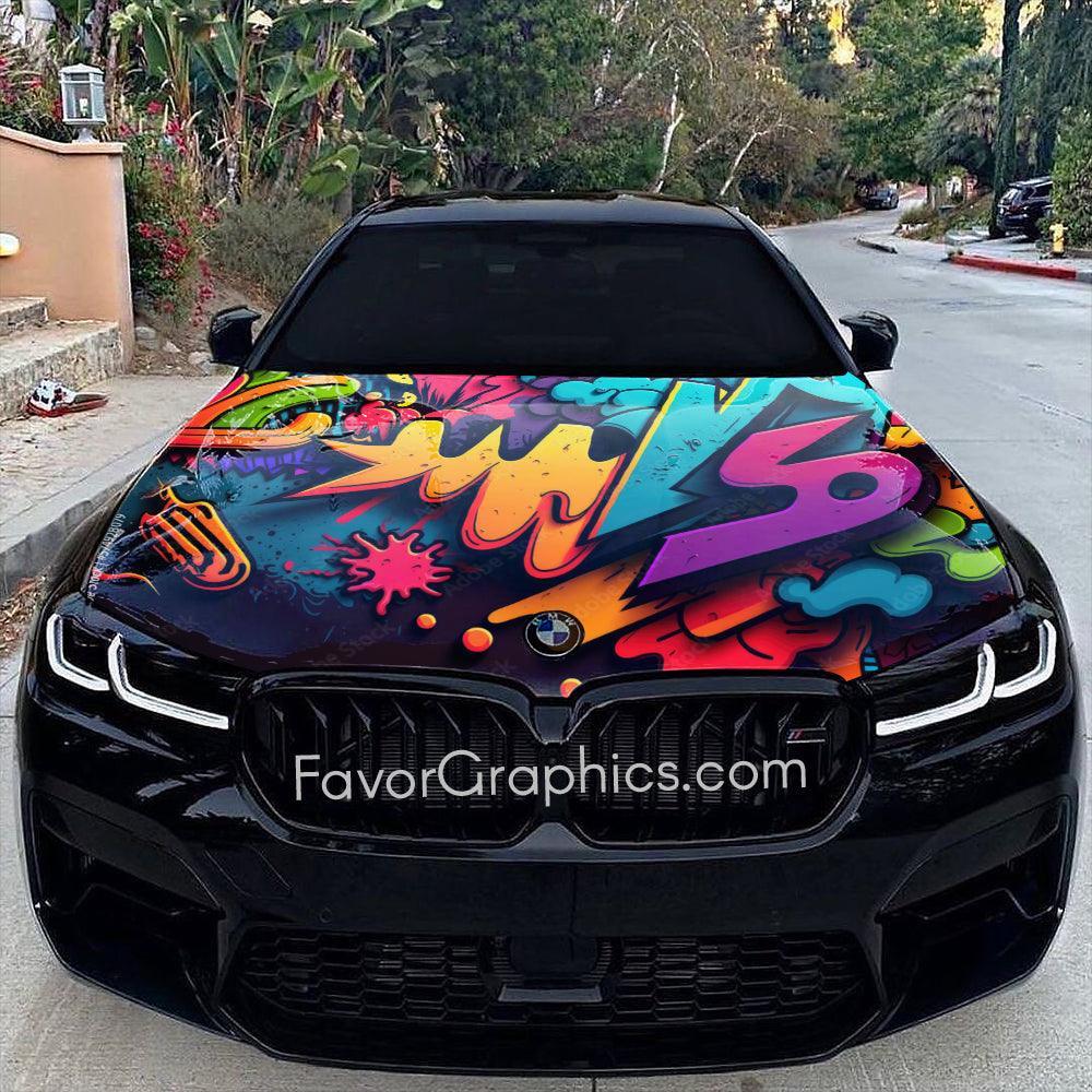 Abstract Neon Graffiti Itasha Car Vinyl Hood Wrap Decal Sticker Favor abstract-neon-graffiti-itasha-car-vinyl-hood-wrap-decal-sticker-favor