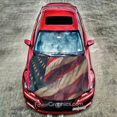 American Flag Patriotic Itasha Car Vinyl Hood Wrap Decal Sticker