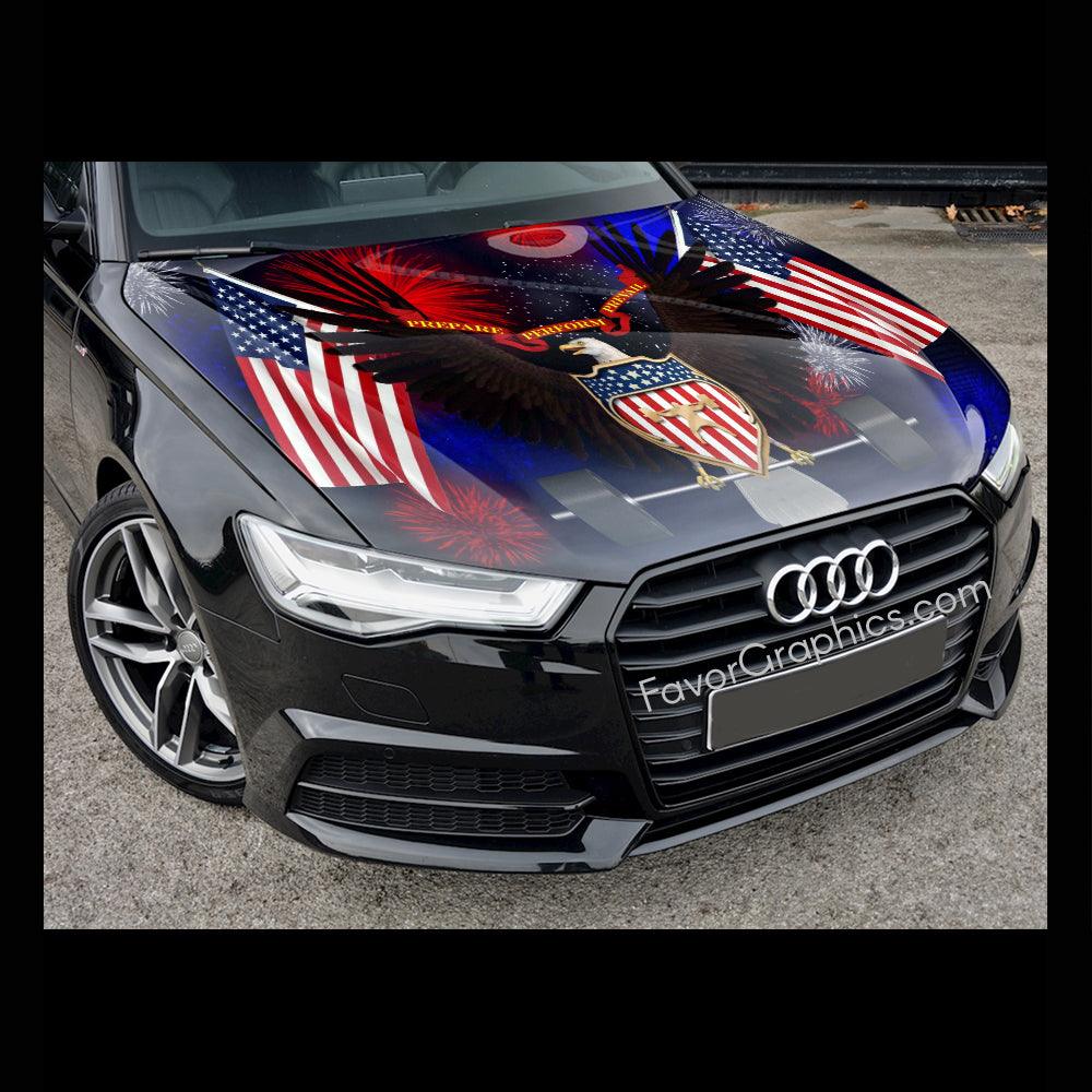 American Flag Patriotic Itasha Car Vinyl Hood Wrap Decal Sticker