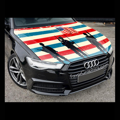 American Flag Military Car Hood Wrap Vinyl Decal High Quality Graphic