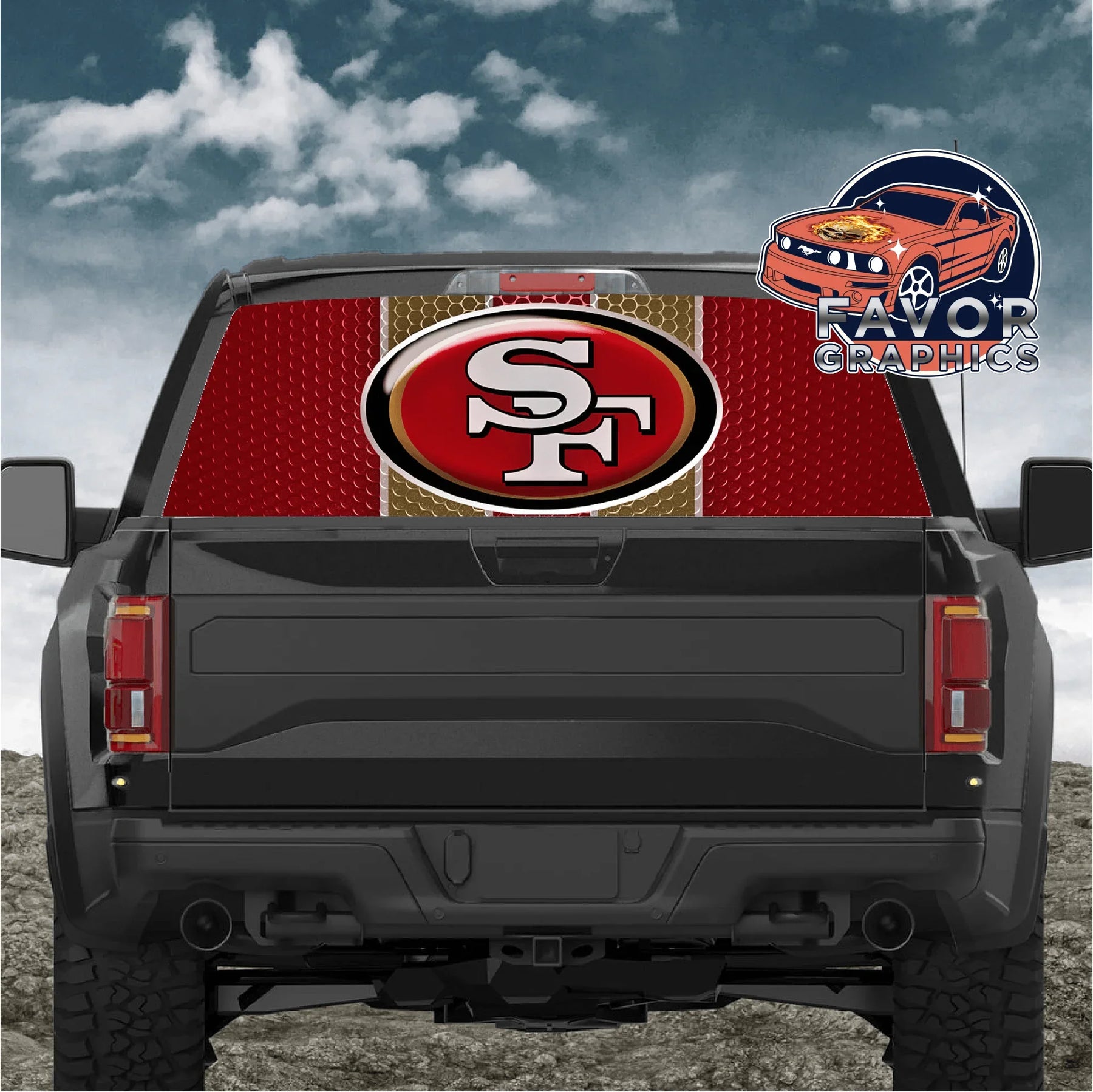 Niners Vinyl San Francisco 49ers Rear Window Perforated Graphic Vinyl Decal Car Tru ...
