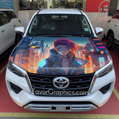 Cyberpunk Girl Itasha Car Vinyl Hood Wrap Decal Sticker