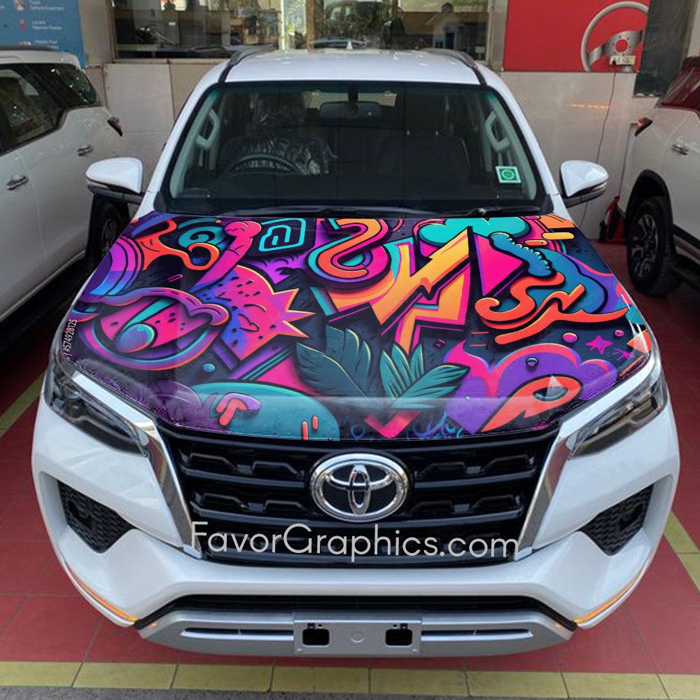 Abstract Neon Graffiti Itasha Car Vinyl Hood Wrap Decal Sticker