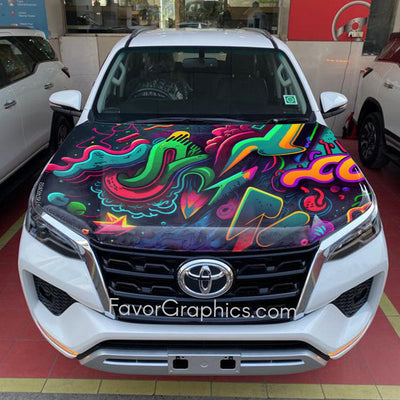 Abstract Neon Graffiti Itasha Car Vinyl Hood Wrap Decal Sticker