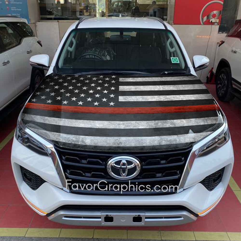 Firefighter Thin Red Line Flag Itasha Car Vinyl Hood Wrap