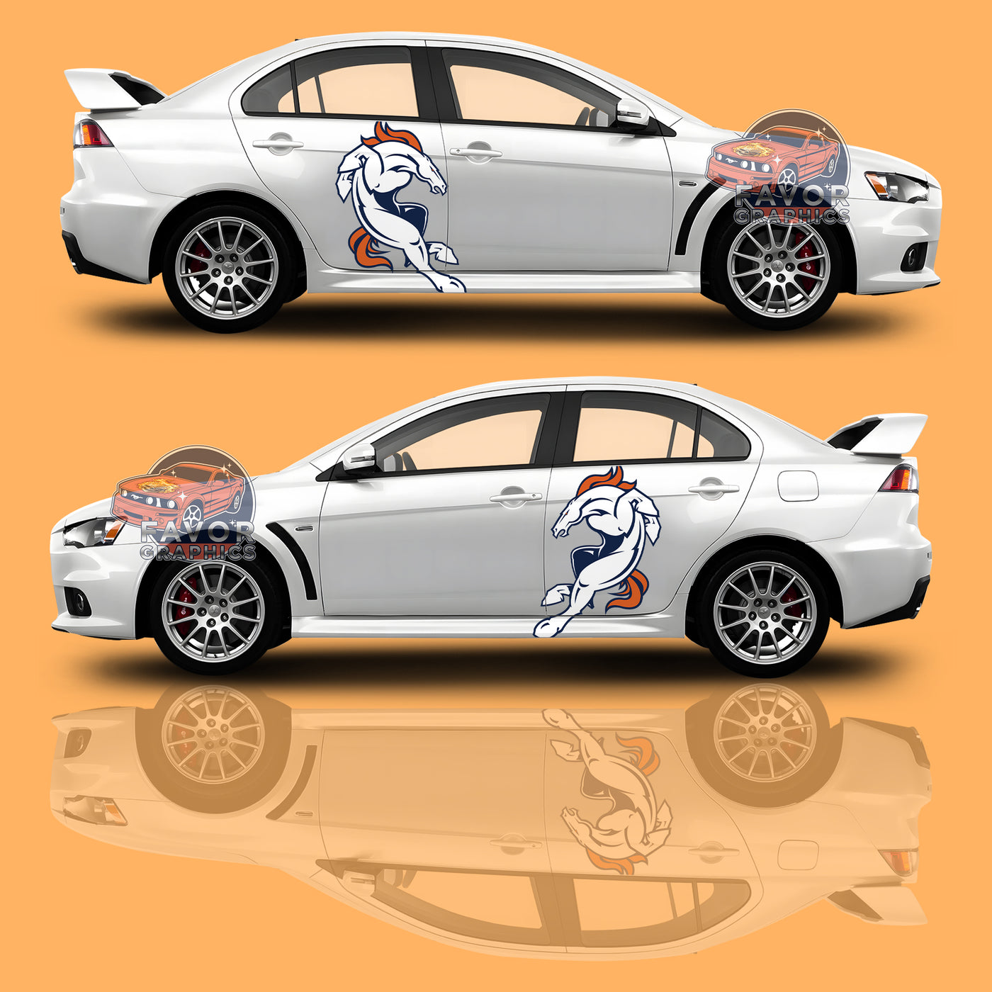 Denver Broncos Itasha Car Side Door Decal Vinyl Sticker