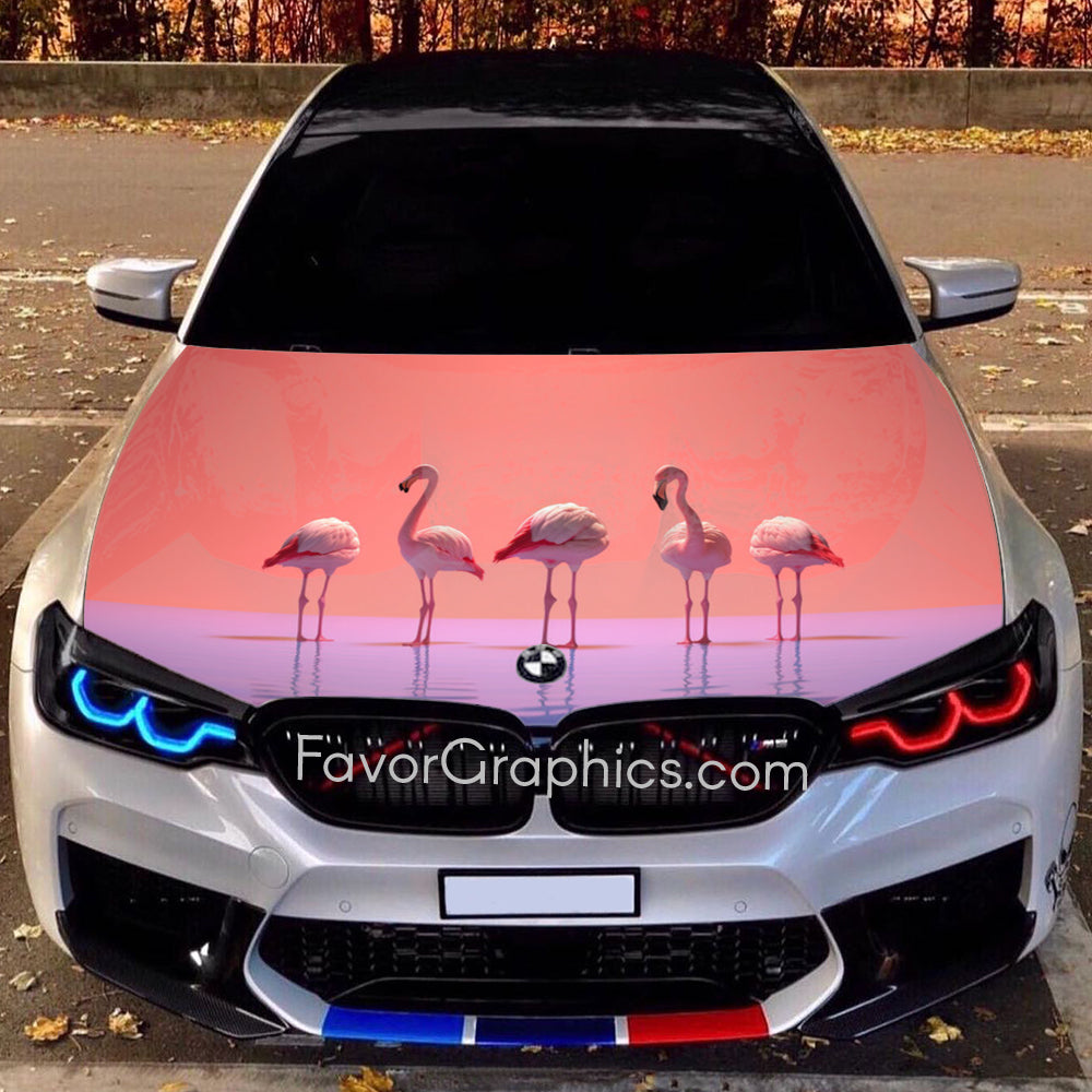 Pink Flamingos Itasha Car Vinyl Hood Wrap Decal Sticker