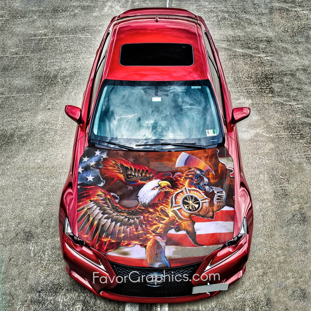 Firefighter Thin Red Line Flag Itasha Car Vinyl Hood Wrap