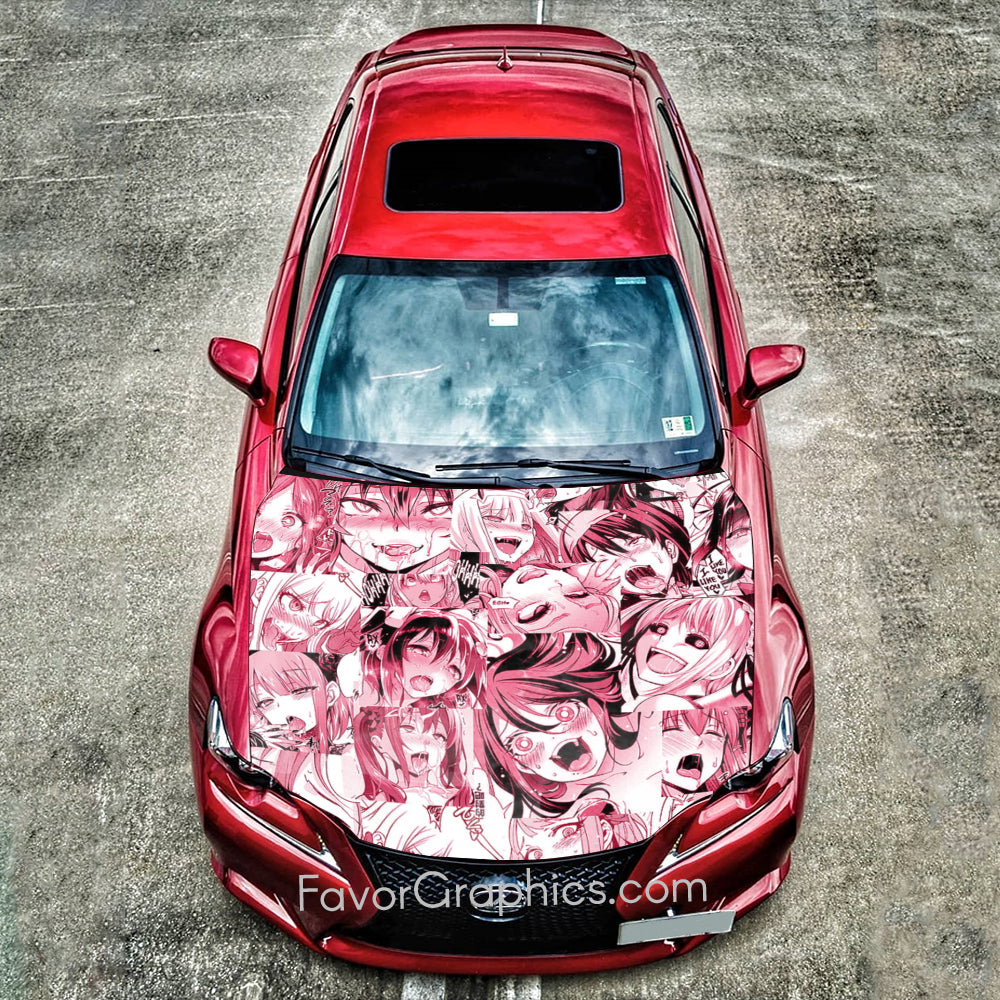 Waifu Ahegao Itasha Car Vinyl Hood Wrap