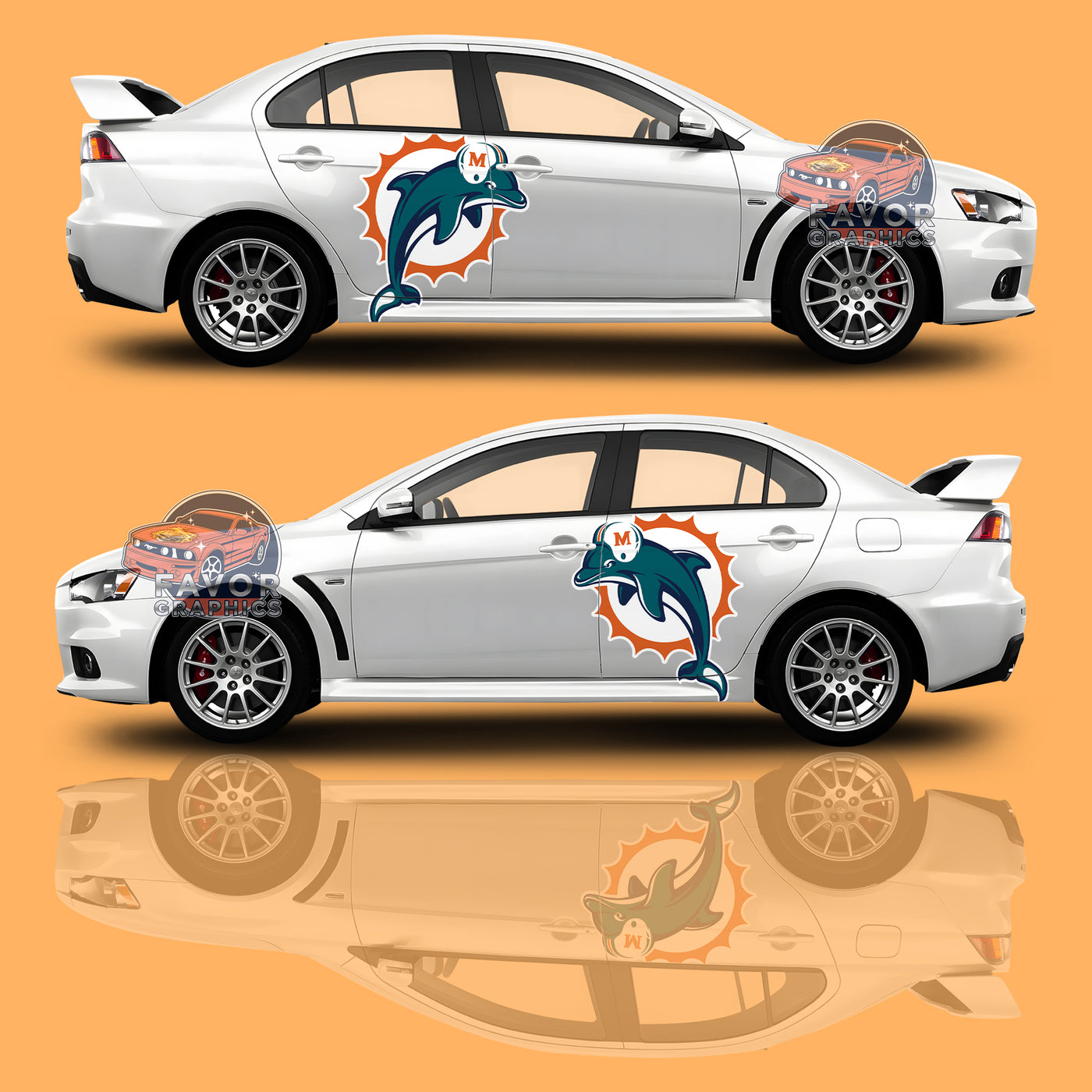 Miami Dolphins Itasha Car Side Door Decal Vinyl Sticker