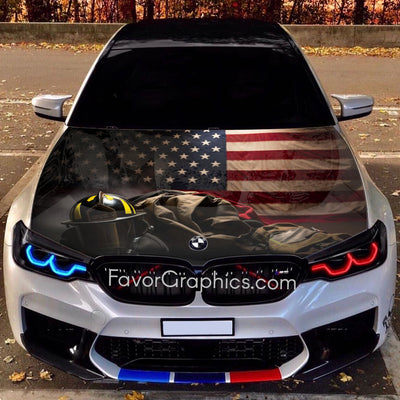 Firefighter Thin Red Line Flag Itasha Car Vinyl Hood Wrap