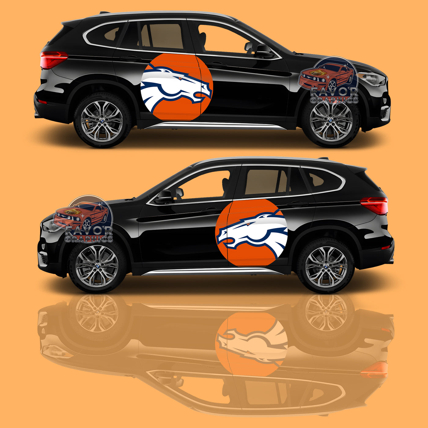 Denver Broncos Itasha Car Side Door Decal Vinyl Sticker