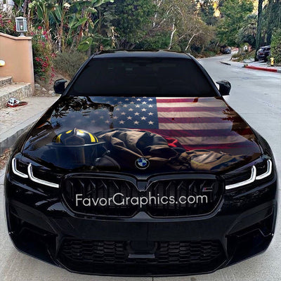 Firefighter Thin Red Line Flag Itasha Car Vinyl Hood Wrap