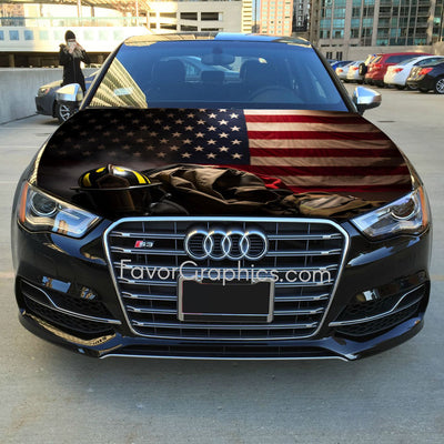 Firefighter Thin Red Line Flag Itasha Car Vinyl Hood Wrap