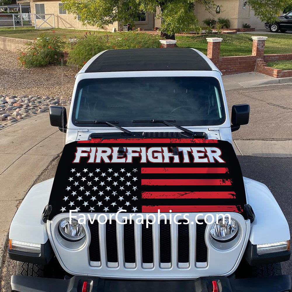 Firefighter Thin Red Line Flag Itasha Car Vinyl Hood Wrap