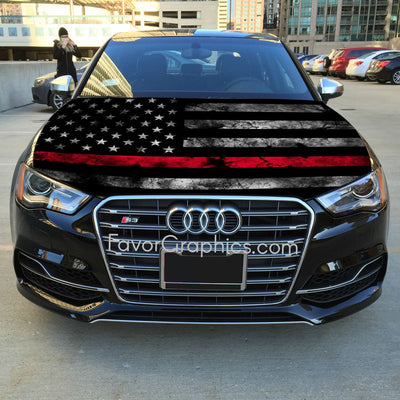 Firefighter Thin Red Line Flag Itasha Car Vinyl Hood Wrap