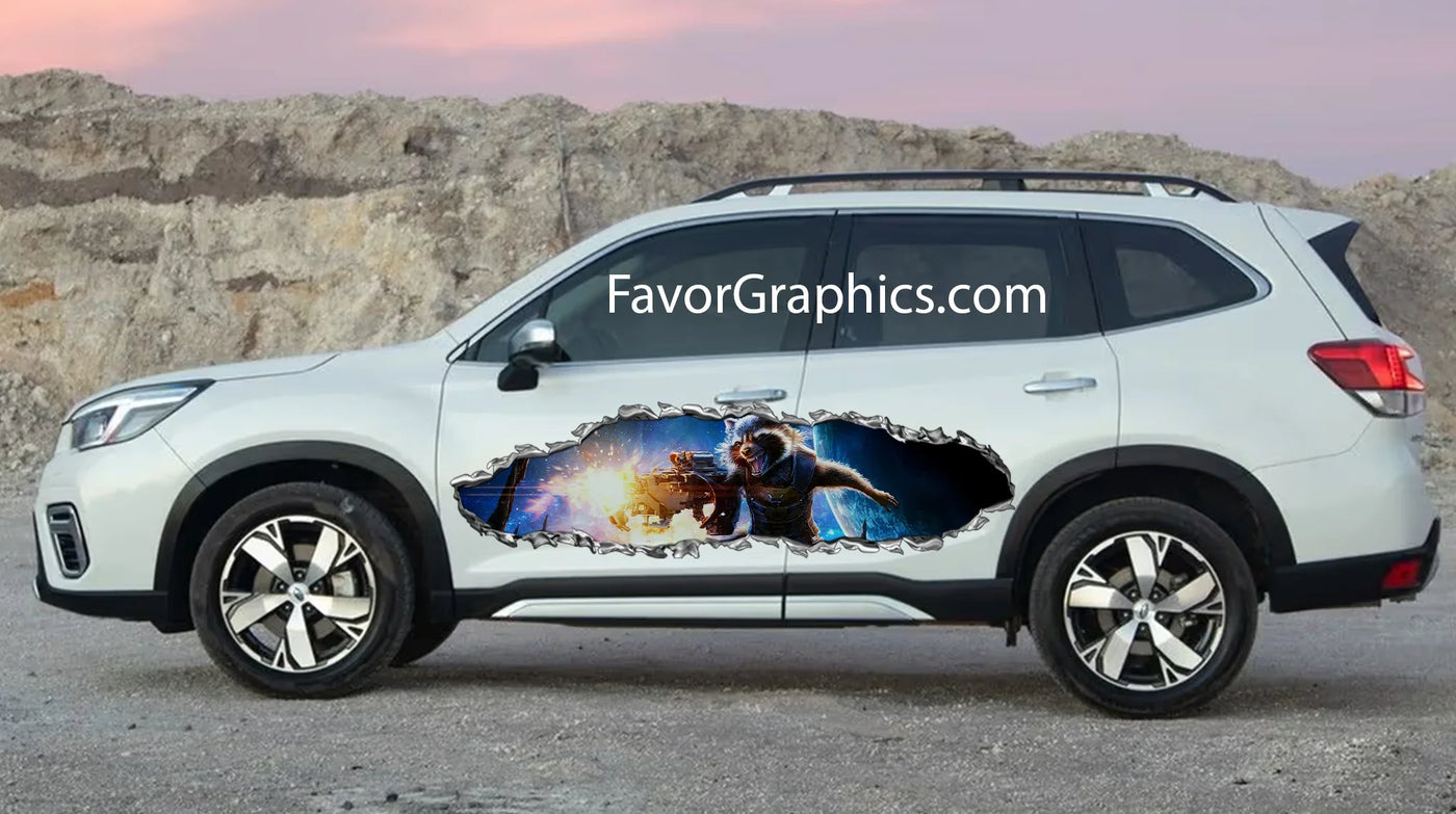Rocket Raccoon Ripped Metal Itasha Car Side Vinyl Wrap Decal Sticker ...