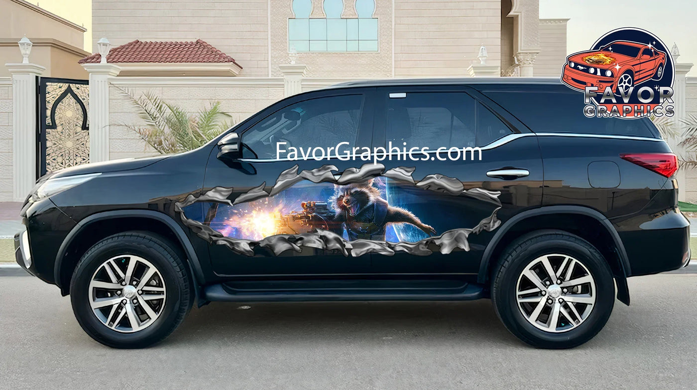 Rocket Raccoon Ripped Metal Itasha Car Side Vinyl Wrap Decal Sticker ...