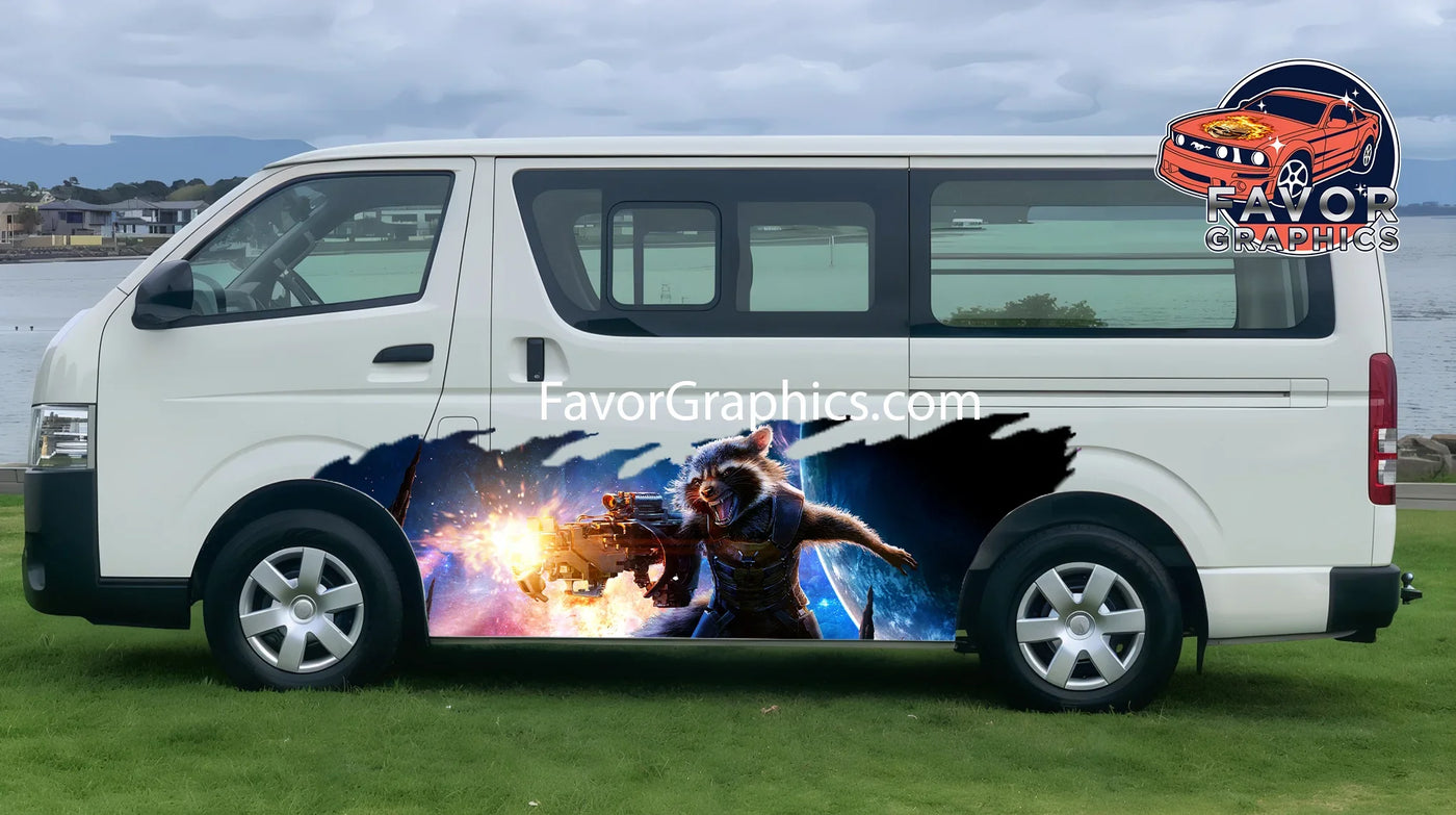 Rocket Raccoon Ripped Metal Itasha Car Side Vinyl Wrap Decal Sticker ...