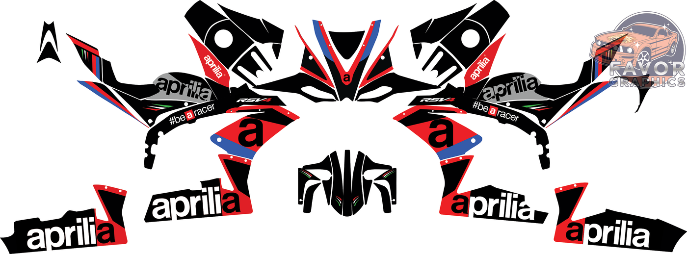 Black Red Blue Graphics Kit Decal Wrap For APRILIA RSV4 TRACK BIKE