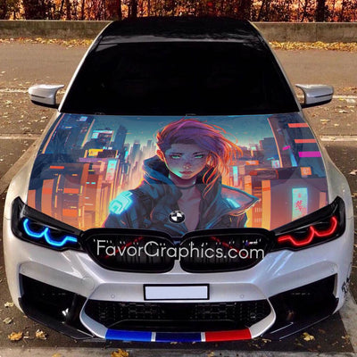 Cyberpunk Girl Itasha Car Vinyl Hood Wrap Decal Sticker