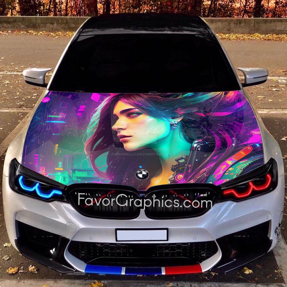 Cyberpunk Girl Itasha Car Vinyl Hood Wrap Decal Sticker