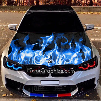 Blue Flame Car Hood Wrap Decal Vinyl Sticker Full Color Graphic Fit Any Auto Car
