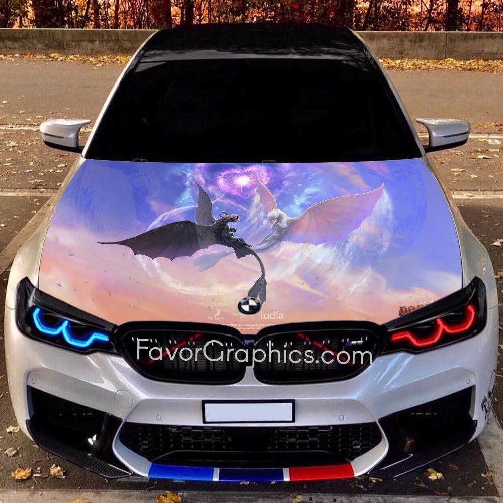 Toothless Car Sticker Outline Toothless And The Lightfury Itasha Car Vinyl Hood Wrap Decal Sticker ...