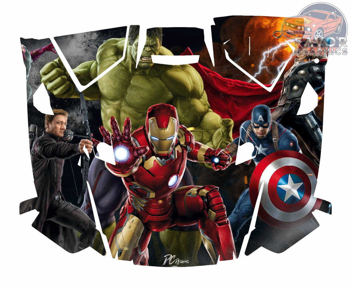 Avengers Superheroes Hood Vinyl Wrap for 2019 - 2023 Polaris RZR XP 1000 2 or 4 doors