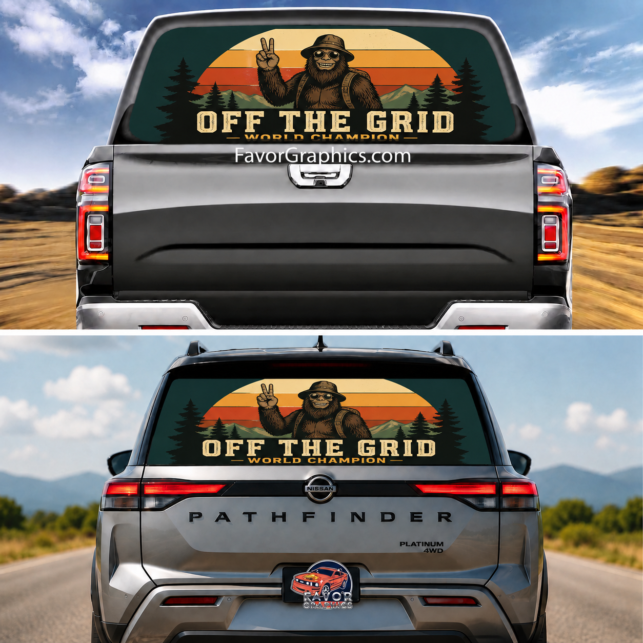 Off The Grid Big Foot Rear Window Perforated Graphic Vinyl Decal Car T ...