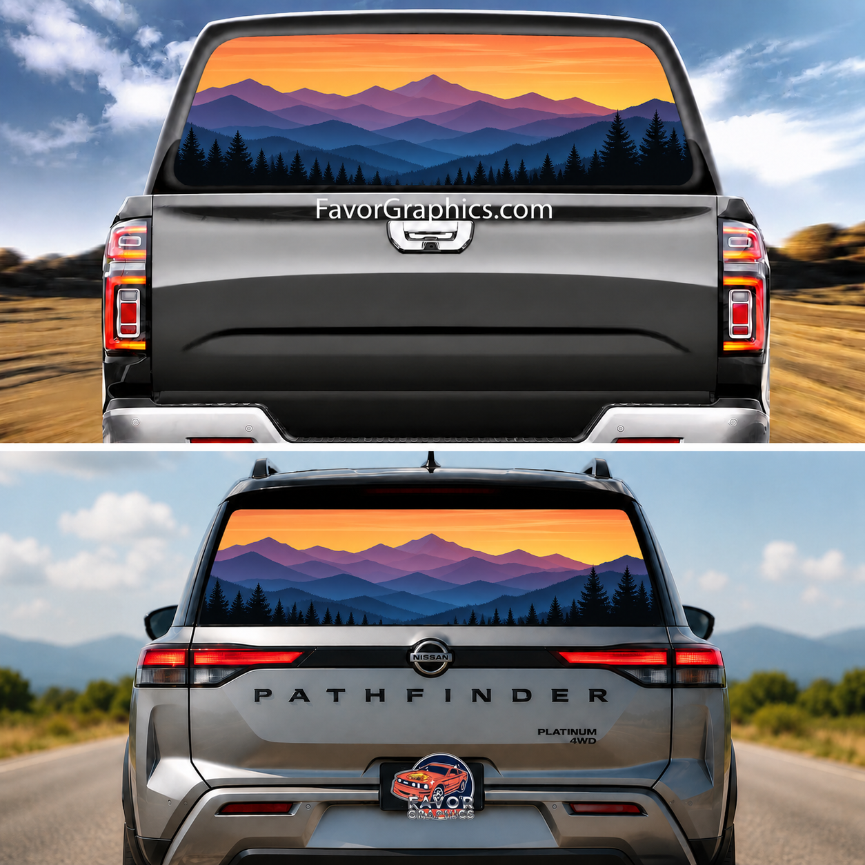 Mountain Landscape Rear Window Perforated Graphic Vinyl Decal Car Truc ...