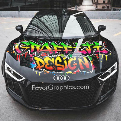 Graffiti Custom Any Name or Text Itasha Car Vinyl Hood Wrap Decal Sticker