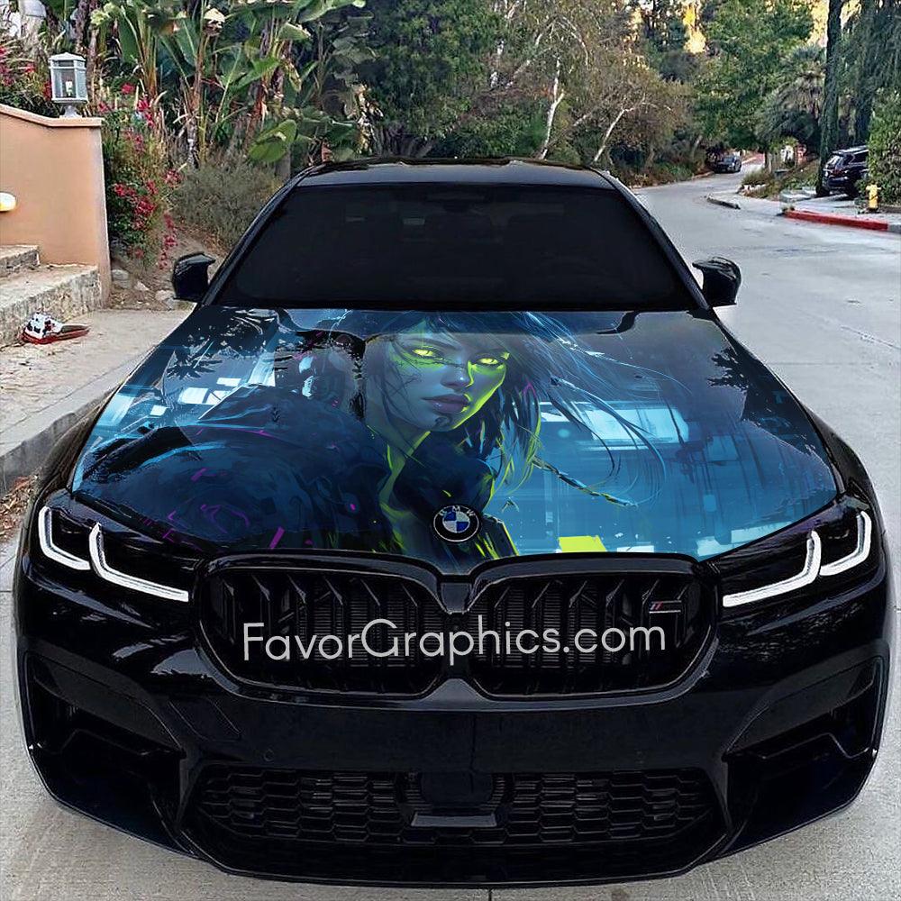 Cyberpunk Girl Itasha Car Vinyl Hood Wrap Decal Sticker