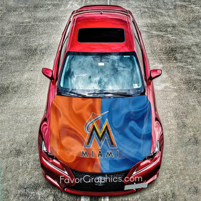 Miami Marlins Itasha Car Vinyl Hood Wrap Decal Sticker