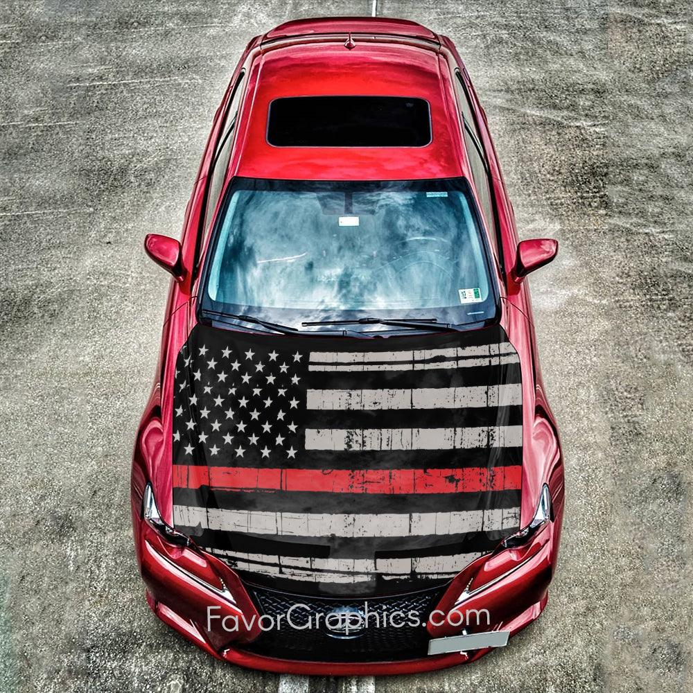 Thin Red Line American Flag Itasha Car Vinyl Hood Wrap Decal Sticker