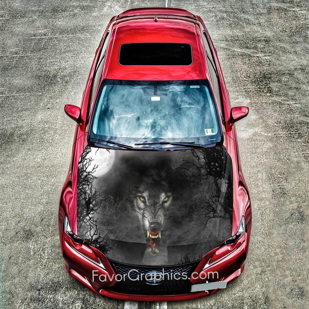 Angry Wolf Itasha Car Vinyl Hood Wrap Decal Sticker