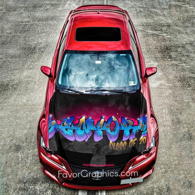 Graffiti Custom Any Name or Text Itasha Car Vinyl Hood Wrap Decal Sticker