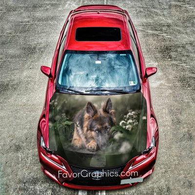 German Shepherd Itasha Car Vinyl Hood Wrap Decal Sticker