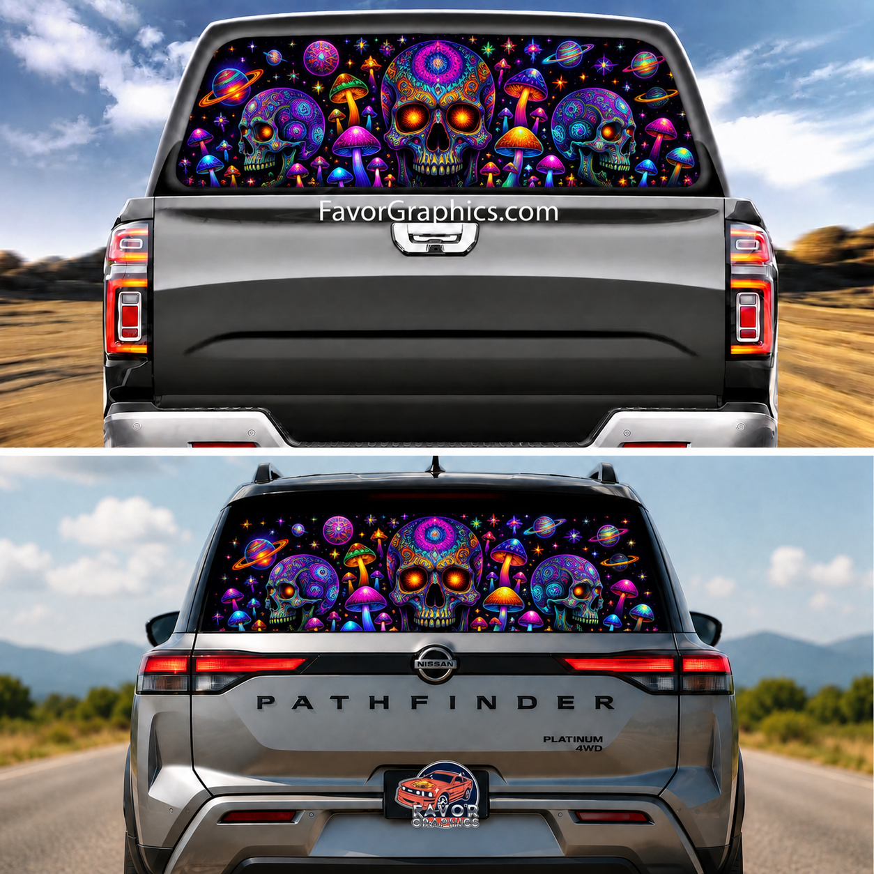 Psychedelic Skull Rear Window Perforated Graphic Vinyl Decal Car Truck ...