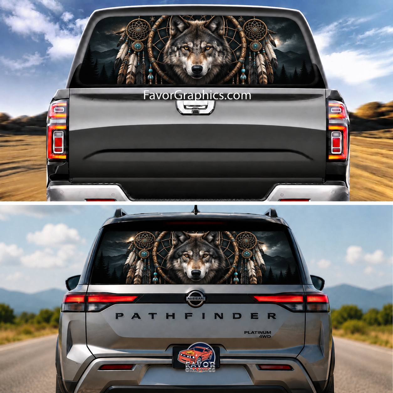 Native Indian Wolf Rear Window Perforated Graphic Vinyl Decal Car Truc ...