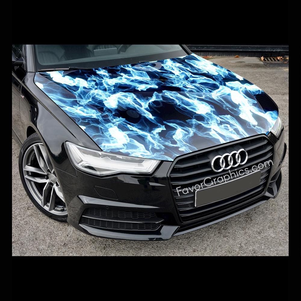Blue Flame Car Hood Wrap Decal Vinyl Sticker Full Color Graphic Fit Any Auto Car