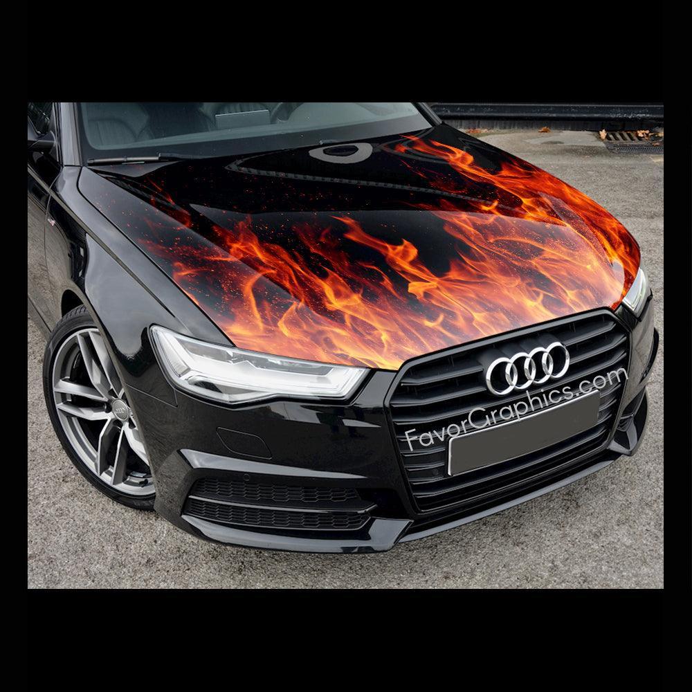 Orange Flame Car Hood Wrap Decal Vinyl Sticker Full Color Graphic