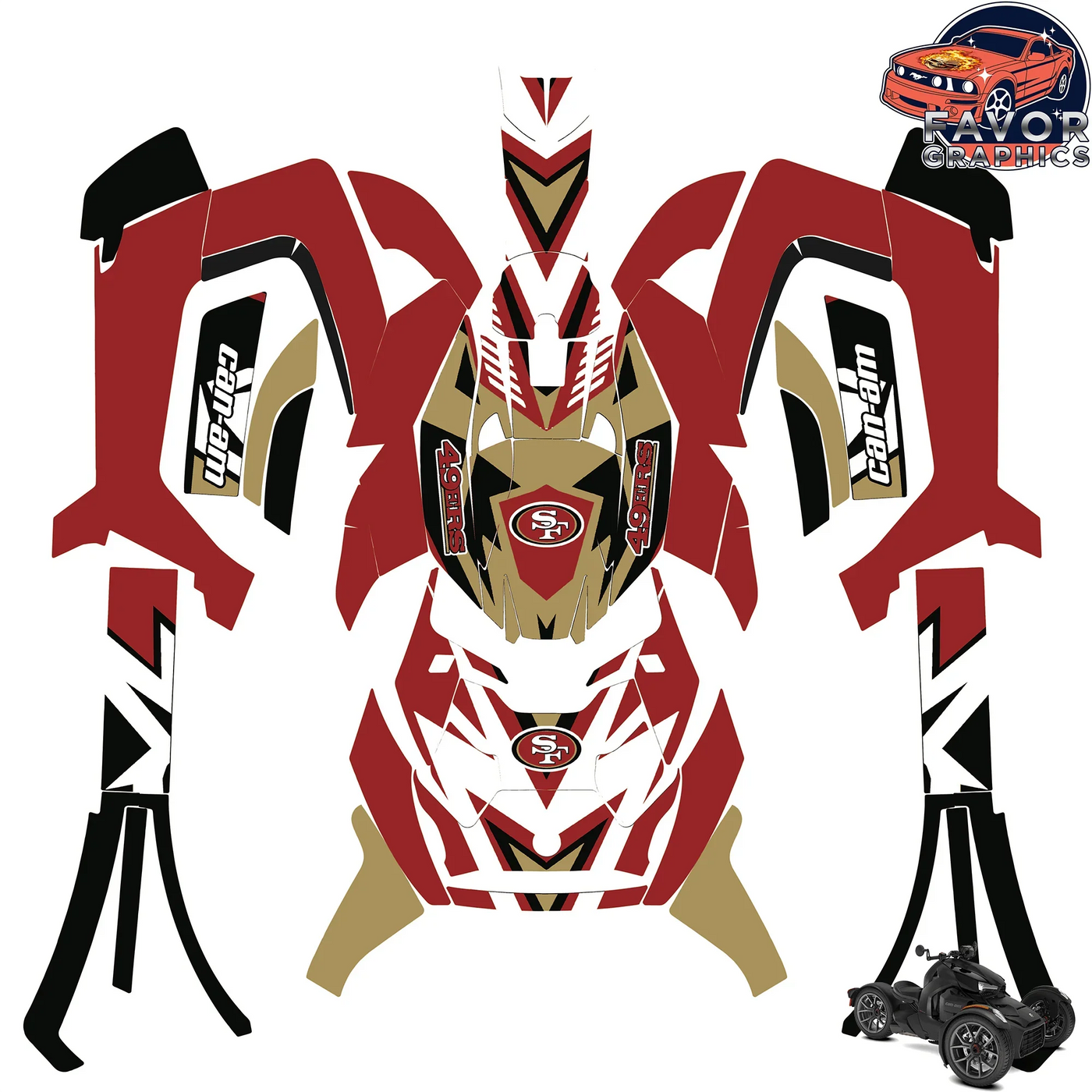 Niners Vinyl San Francisco 49ers Vinyl Wrap Decal Sticker for Can Am Ryker 600 900 ...