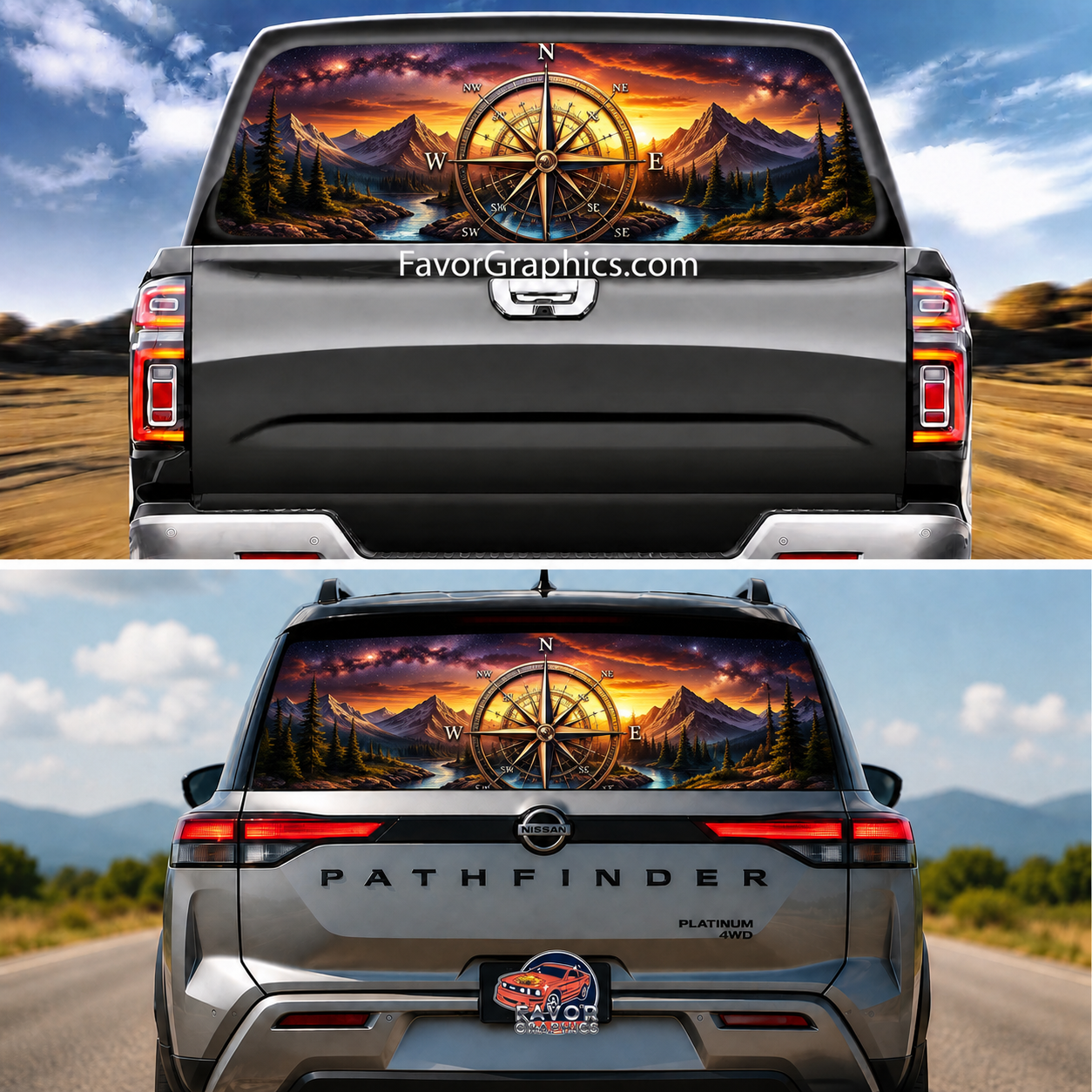Wild Adventure Compass Rear Window Perforated Graphic Vinyl Decal Car ...