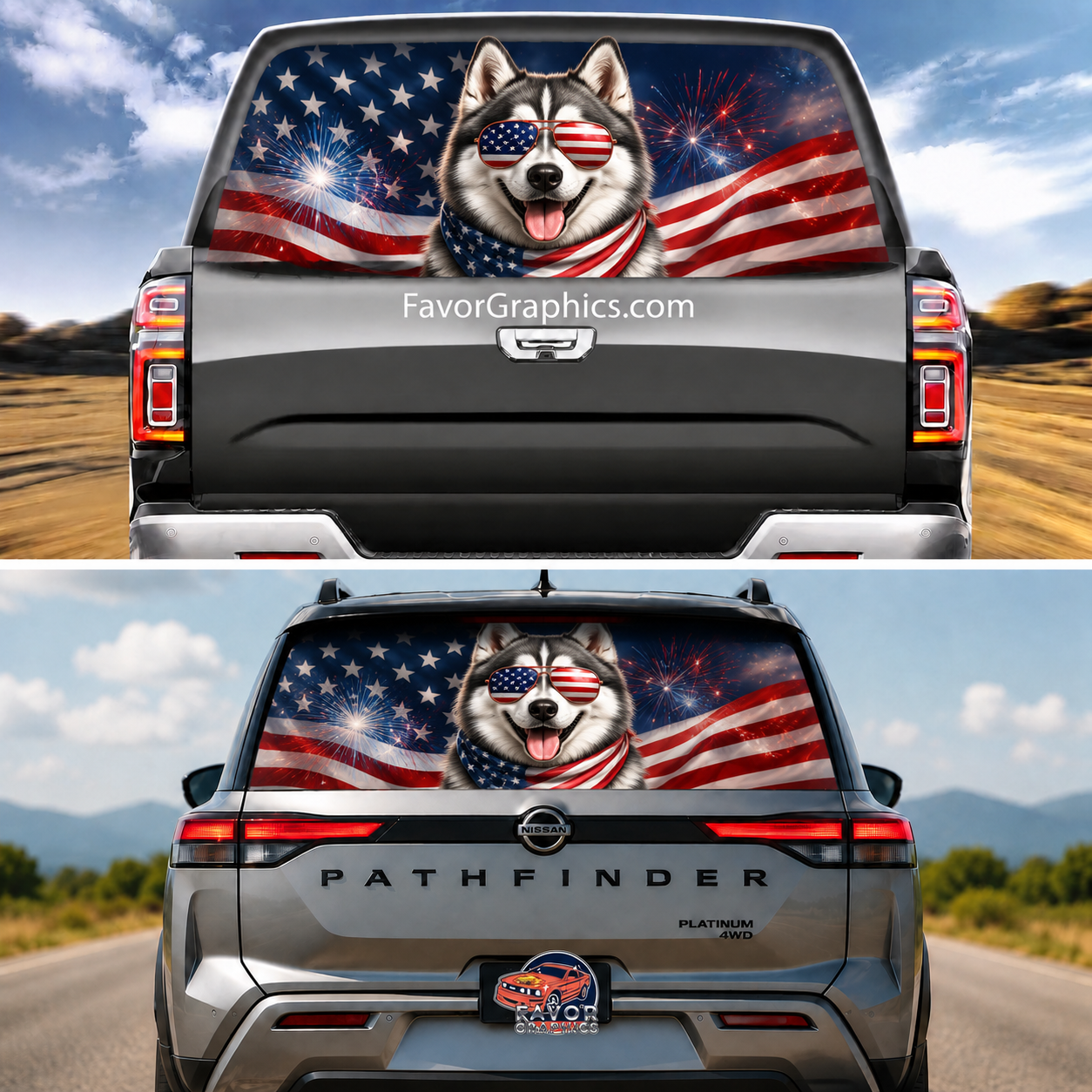 Patriotic Akita Inu Rear Window Perforated Graphic Vinyl Decal Car Tru ...