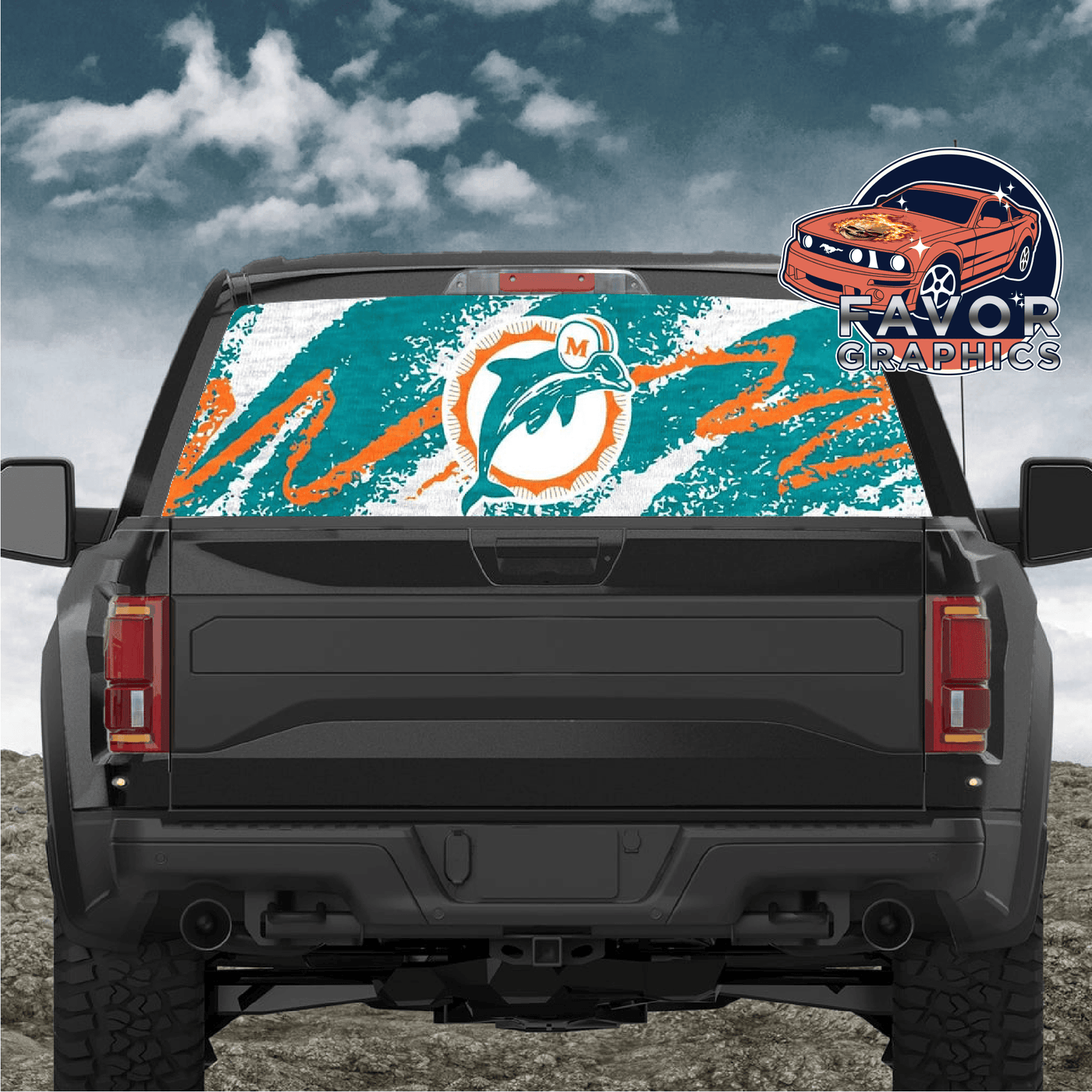 Miami Dolphins Rear Window Perforated Graphic Vinyl Decal Cars Trucks