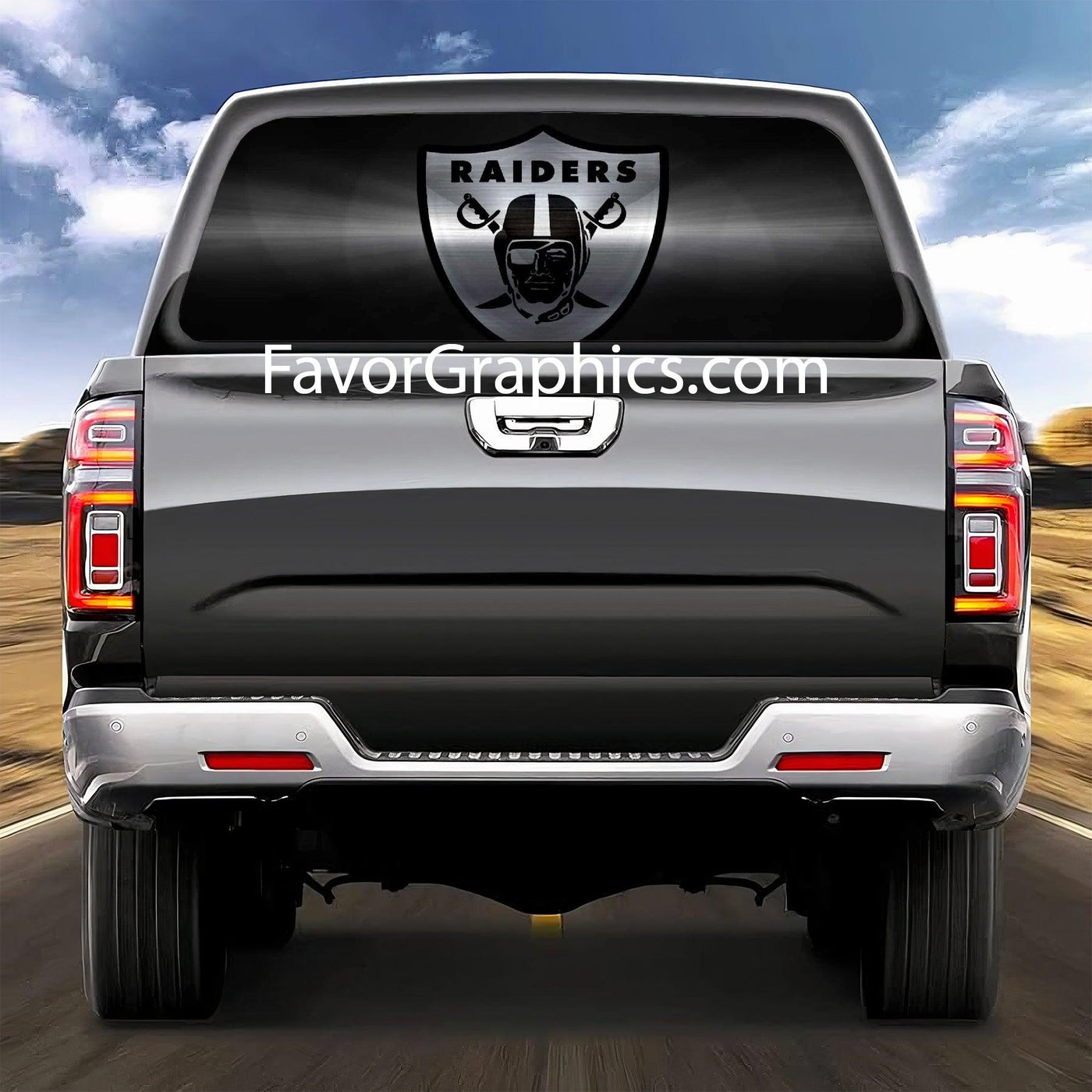 Las Vegas Raiders Rear Window Perforated Graphic Vinyl Decal Car Truck UTV