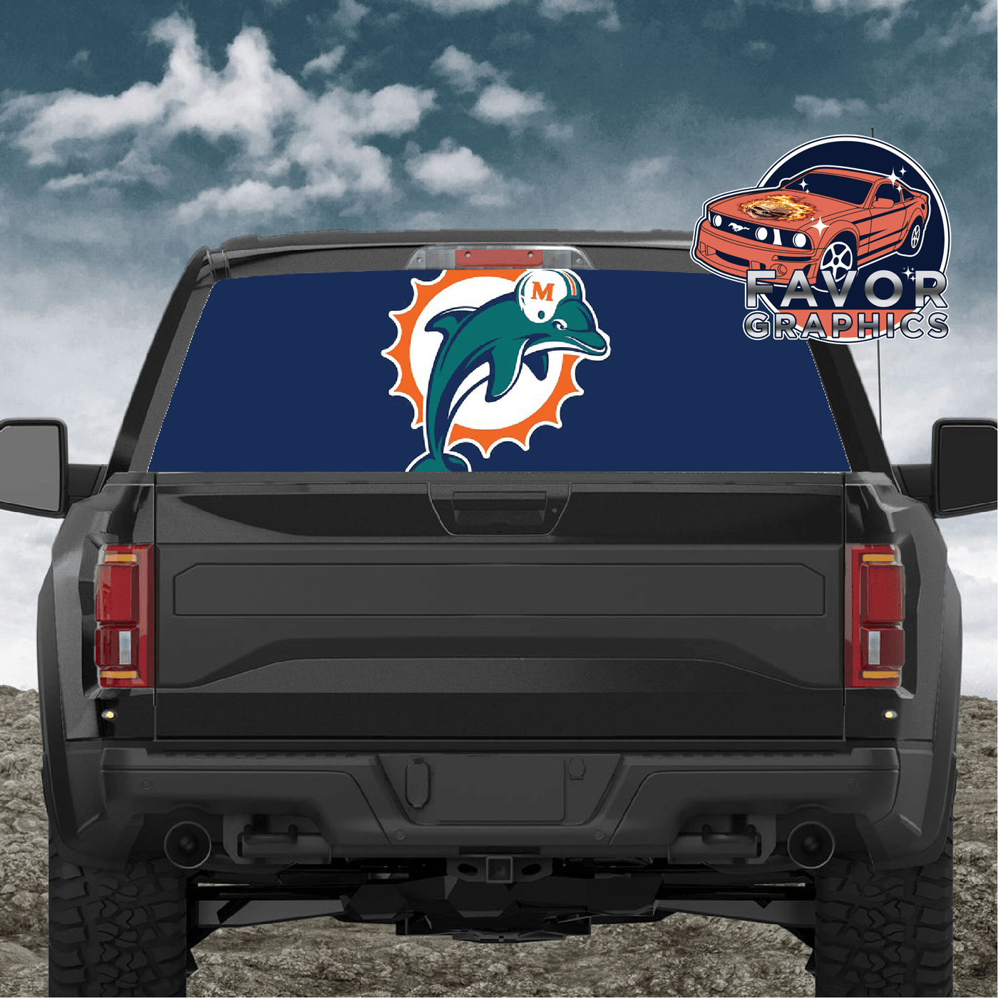 Miami Dolphins Rear Window Perforated Graphic Vinyl Decal Cars Trucks