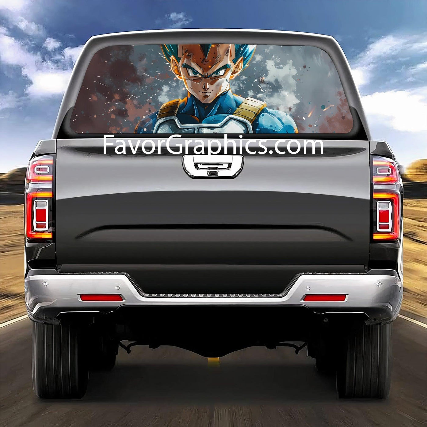 Vegeta Rear Window Perforated Graphic Vinyl Decal Cars Trucks